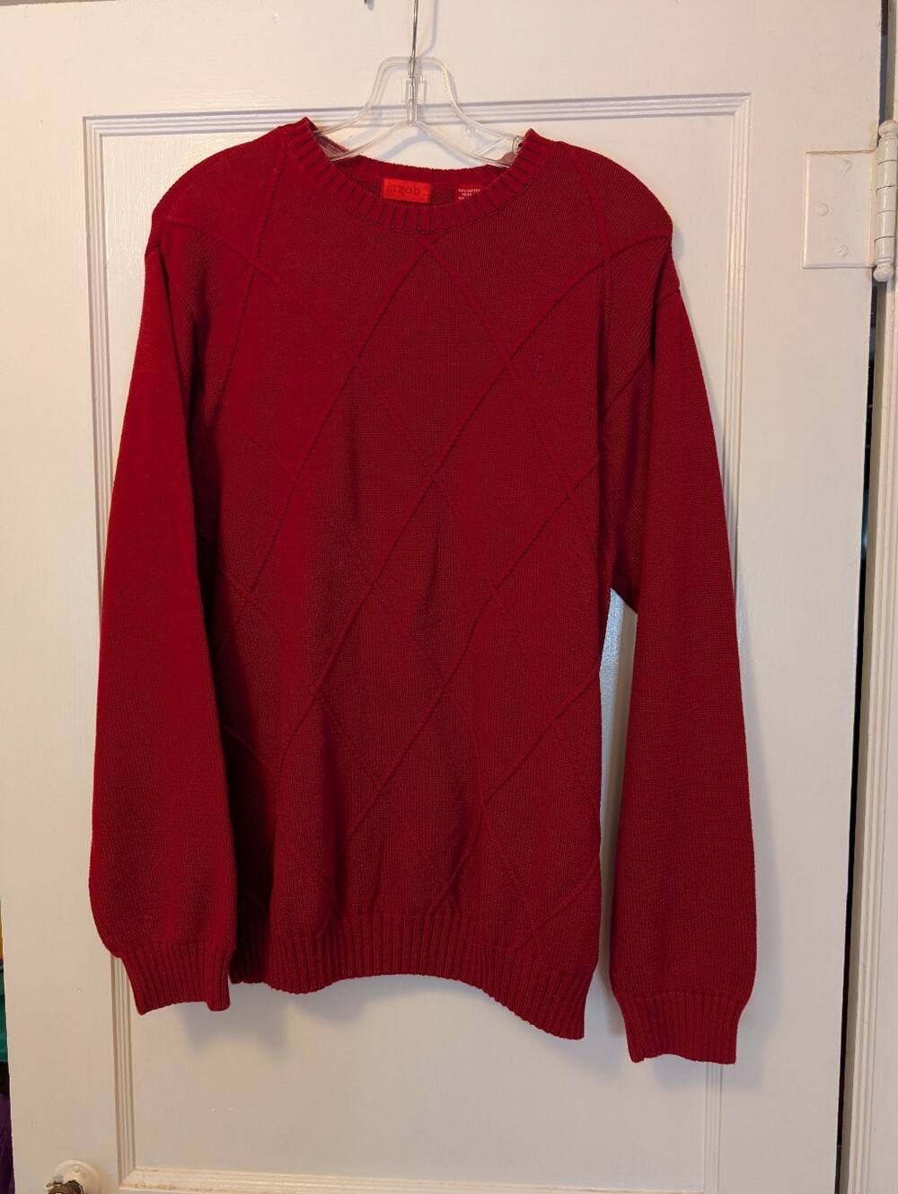 Izod Men's Red Crewneck Sweater - Diamond Knit